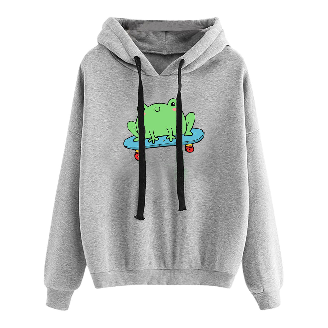 Damen nan kurz geschnittener Cropped-Kapuzenpullover mit niedlicher Frosch-Illustration und verstellbarer Kapuze Shop Nory