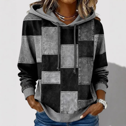Damen Modischer Kapuzenpullover mit Patchwork-Design