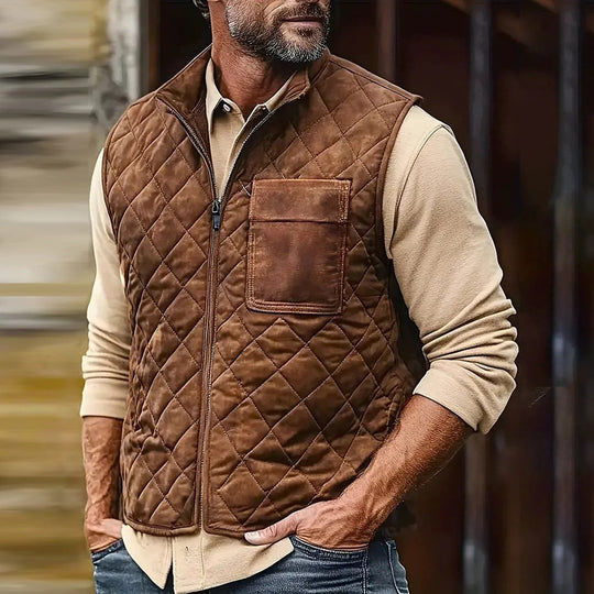 Herren gesteppte Wildlederoptik Weste mit Stehkragen und aufgesetzter Brusttasche Shop Nory