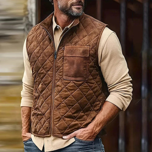 Herren gesteppte Wildlederoptik Weste mit Stehkragen und aufgesetzter Brusttasche Shop Nory