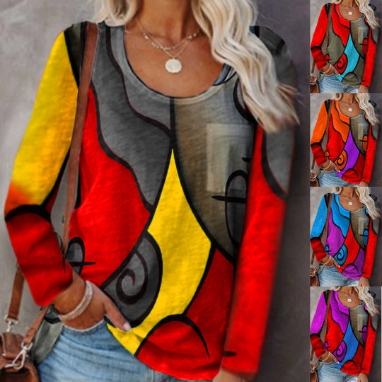 Damen Langarmshirt mit abstraktem Farbstreifenprint und lockerem Schnitt Shop Nory