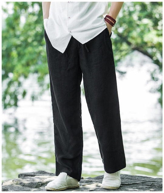 Herren lässige Leinenhose mit elastischem Bund und praktischen Seitentaschen