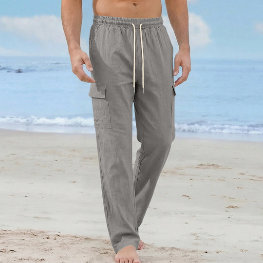 Herren Cargo-Strandhose aus Leinenmix mit elastischem Bund und Kordelzug Shop Nory