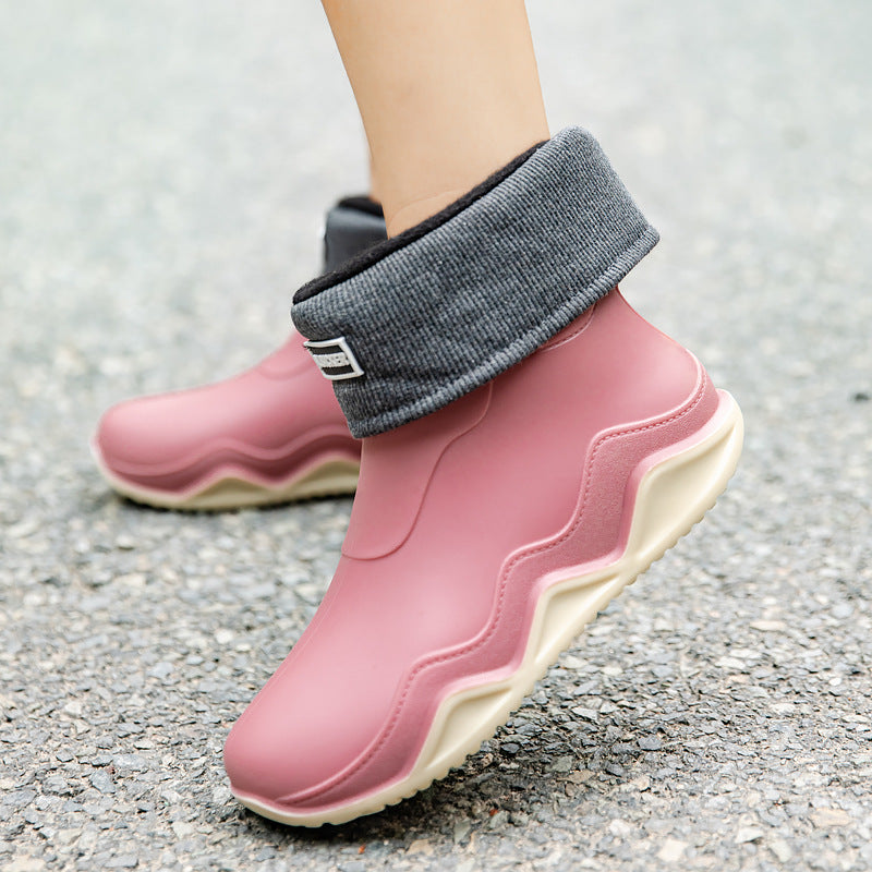 Damen Wasserdichte Slip-On Ankle‑Gummistiefelette mit umgeschlagenem Strickkragen Shop Nory