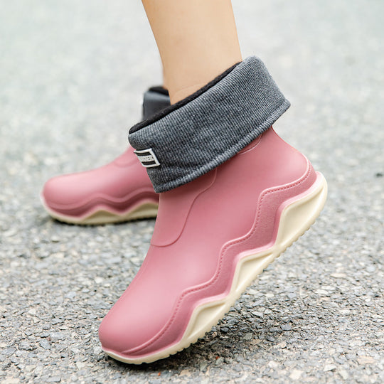 Damen Wasserdichte Slip-On Ankle‑Gummistiefelette mit umgeschlagenem Strickkragen Shop Nory