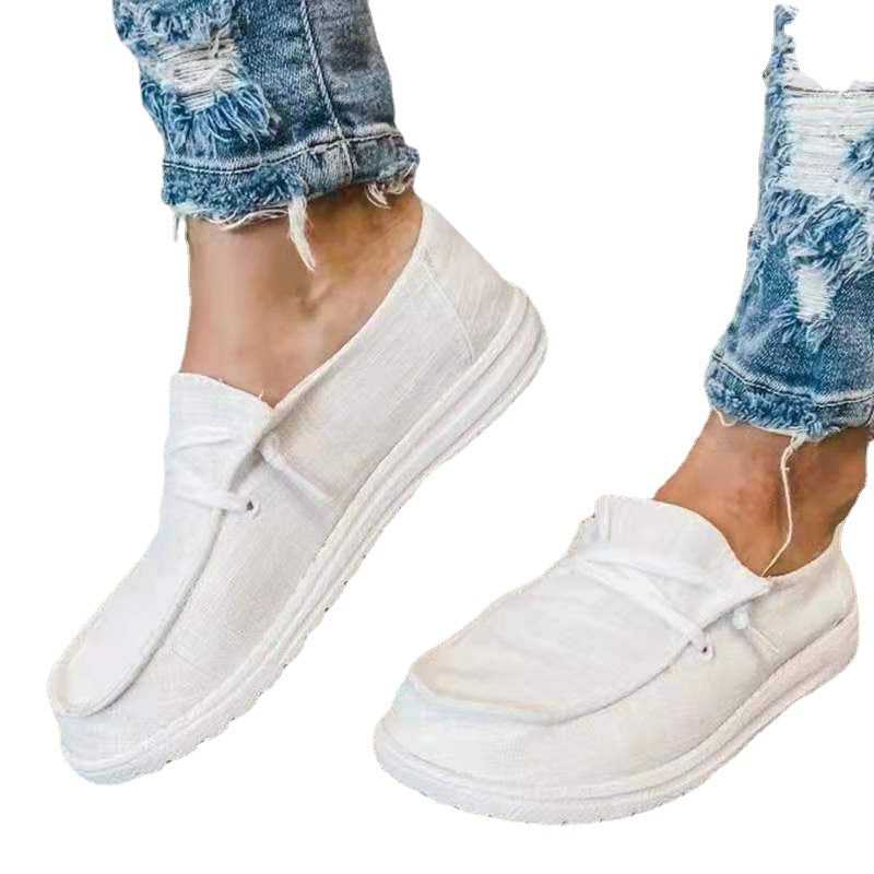 Damen nan Segeltuch-Mokassin-Sneaker mit elastischer Schnürung gepolstertem Komfortfußbett und profilierter Gummisohle
