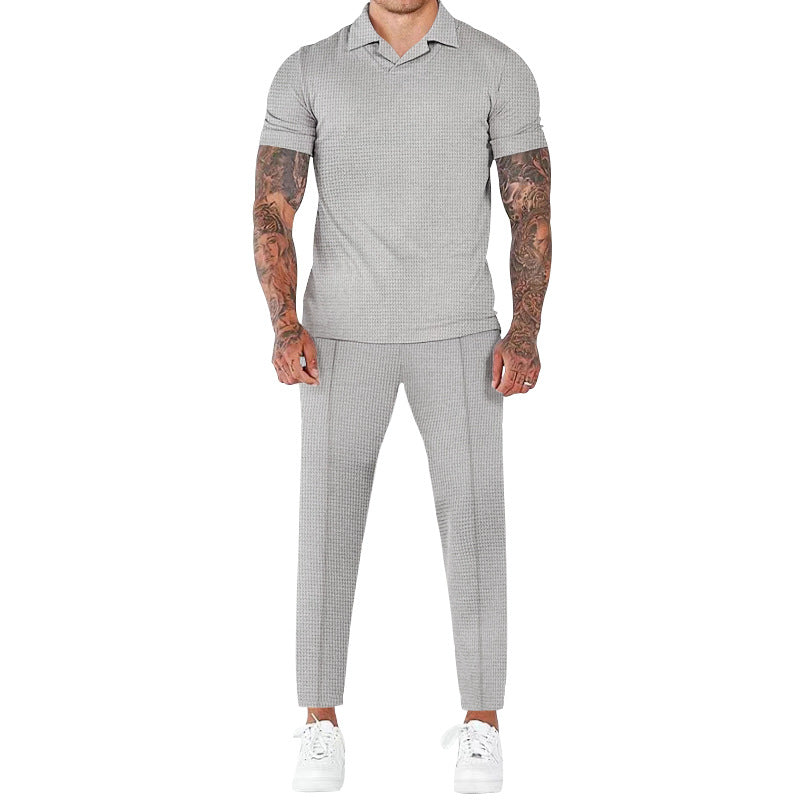 Herren elegantes Kurzarm-Hemd- und Hose-Set mit strukturiertem Design und komfortabler Passform