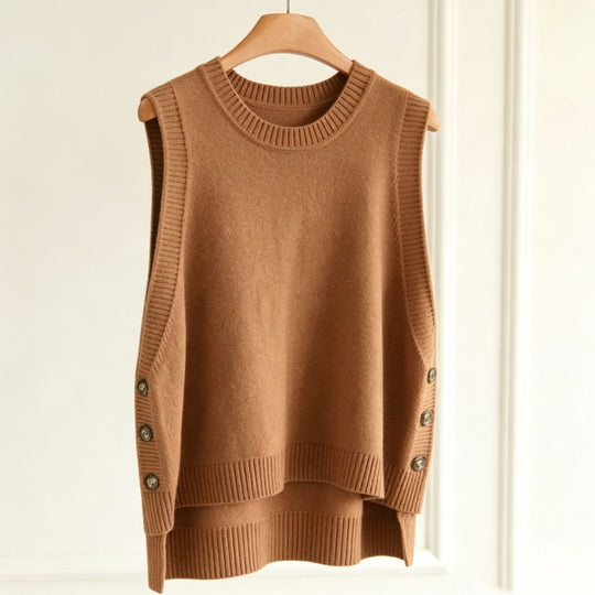 Damen Strickweste mit seitlichen Knopfleisten und Rundhalsausschnitt Shop Nory
