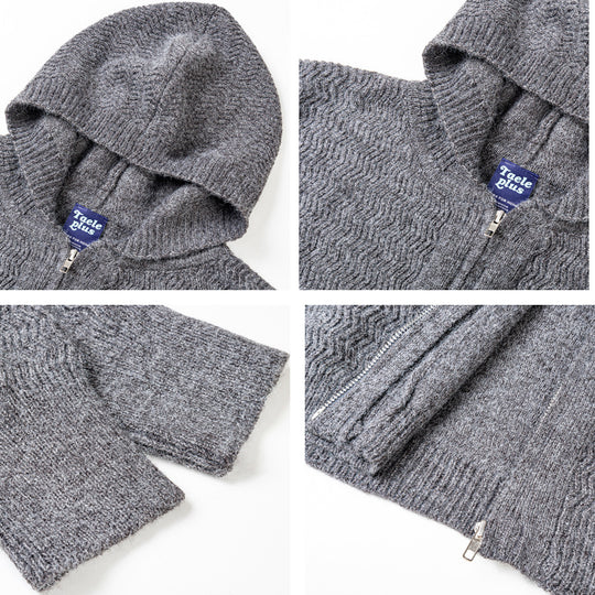 Unisex Strick-Kapuzenjacke mit Strukturmuster und durchgehendem Reißverschluss Shop Nory