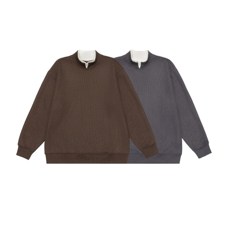 Unisex Feinstrukturiertes Mockneck-Sweatshirt mit Halbzip und eingearbeiteter Hemdblende Shop Nory
