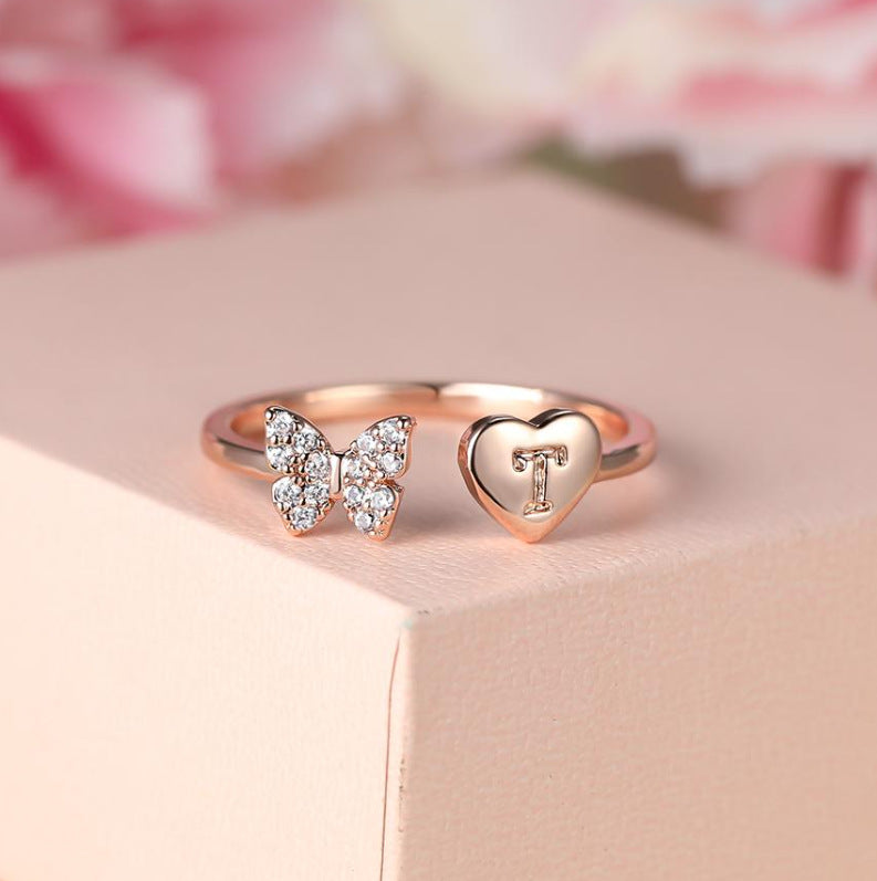 Damen Ring mit Schmetterlingsdesign und Herzmotiv Shop Nory
