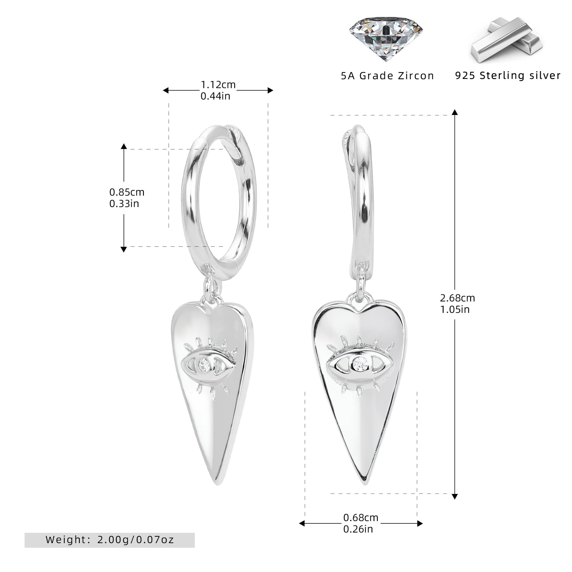 Damen Ohrringe mit herzförmigem Anhänger und schützendem Augenmotiv Shop Nory