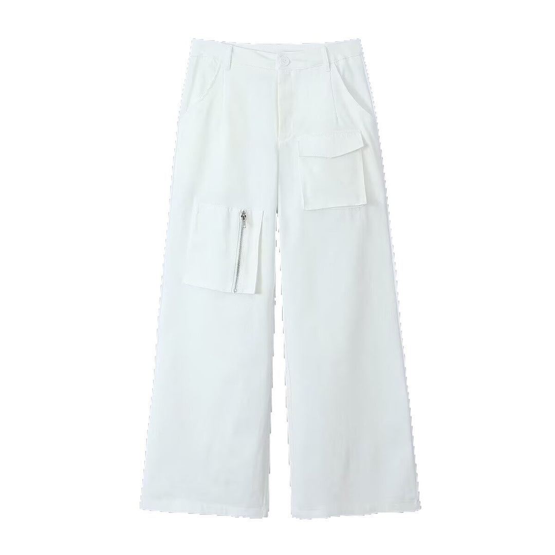 Damen Weite Cargo-Hose mit hoher Taille und Utility-Taschen Shop Nory