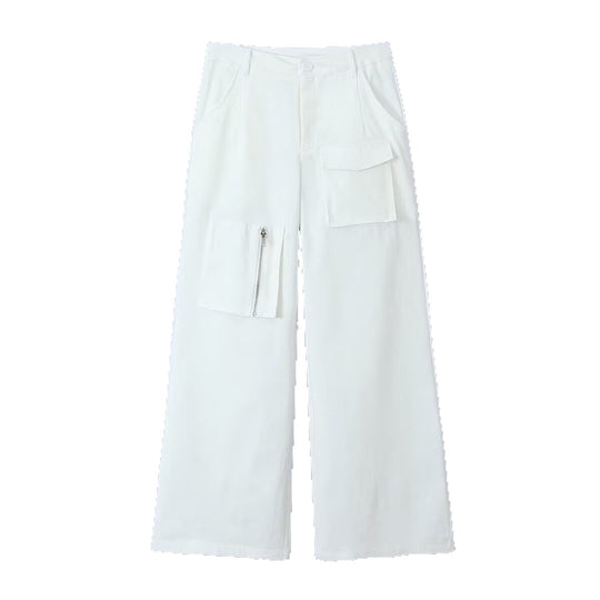 Damen Weite Cargo-Hose mit hoher Taille und Utility-Taschen Shop Nory