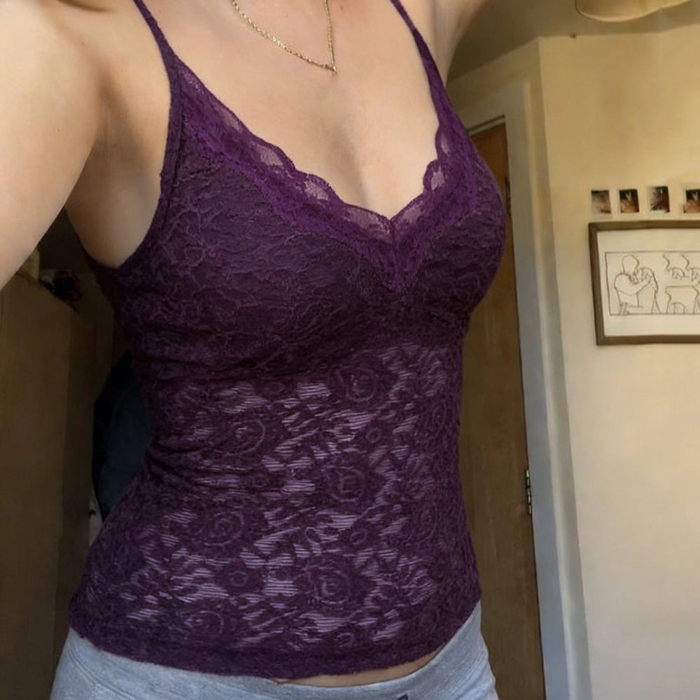 Damen Spitzen-Cami-Top mit verstellbaren Trägern und V-Ausschnitt