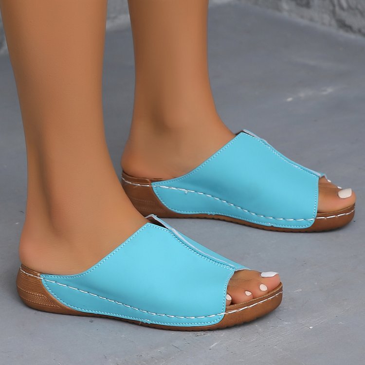Damen Offene Komfort‑Mules mit gepolstertem Fußbett und Korkoptik‑Plateau Shop Nory