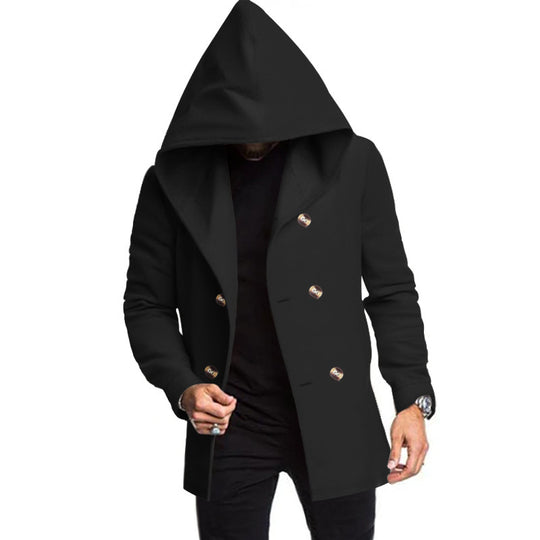 Herren Kapuzenmantel mit übergroßer Kapuze und Doppelknopf-Leiste Shop Nory
