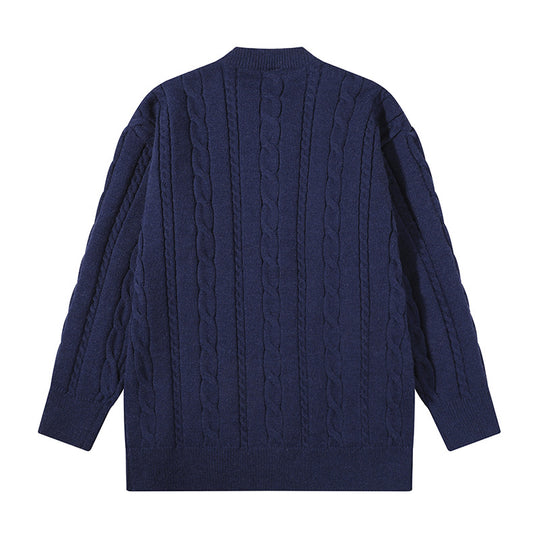 Unisex Übergroße Zopfmuster-Strickjacke mit Knopfleiste und Rundhalsausschnitt Shop Nory