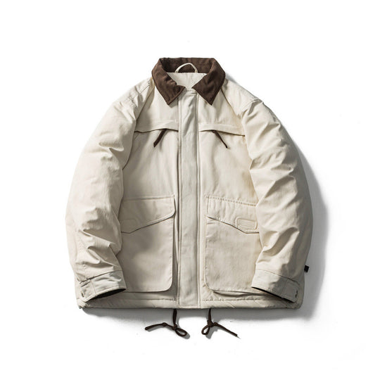 Unisex Gepolsterte Boxy-Fieldjacke mit Cordkragen, Pattentaschen und Tunnelzug Shop Nory