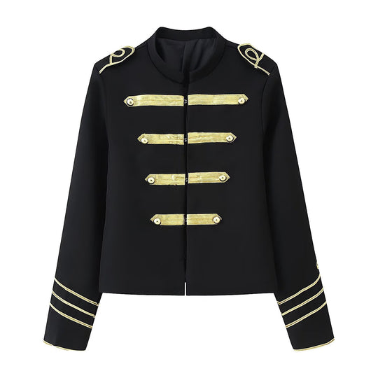 Damen Gekürzte Militärjacke mit goldbestickten Galons und Stehkragen Shop Nory