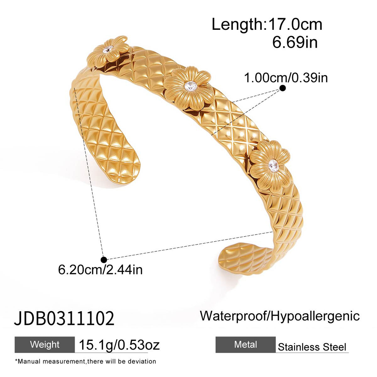 Damen Offenes Armband mit floralen Mustern aus hypoallergenem Edelstahl Shop Nory