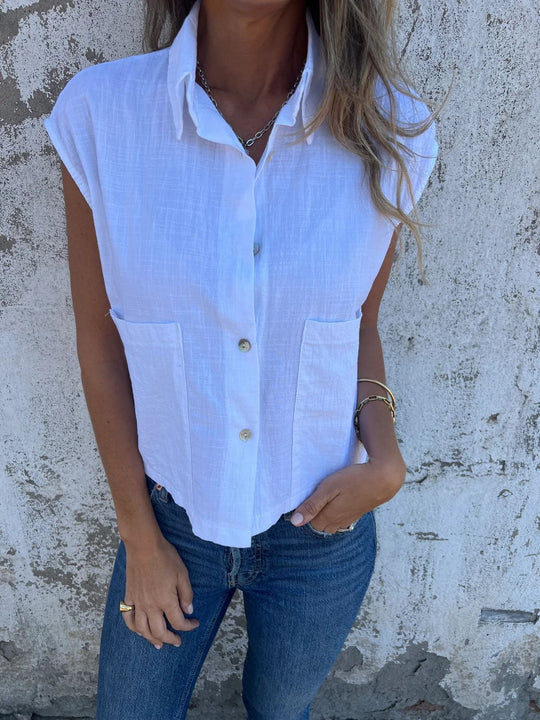 Damen Kurzarm Bluse mit praktischen Taschen