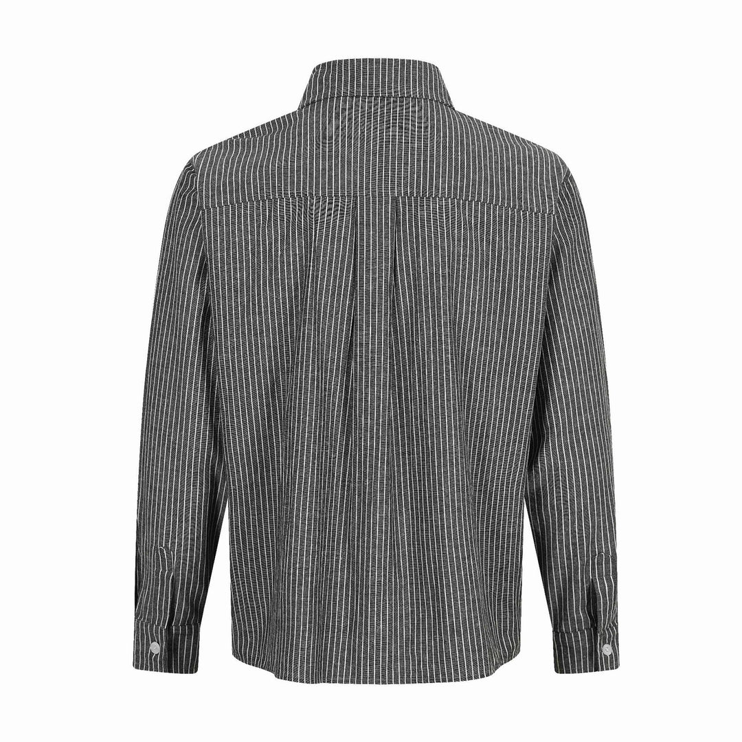 Herren Gestreiftes Baumwollhemd mit künstlerischer Stickerei und Kentkragen Shop Nory