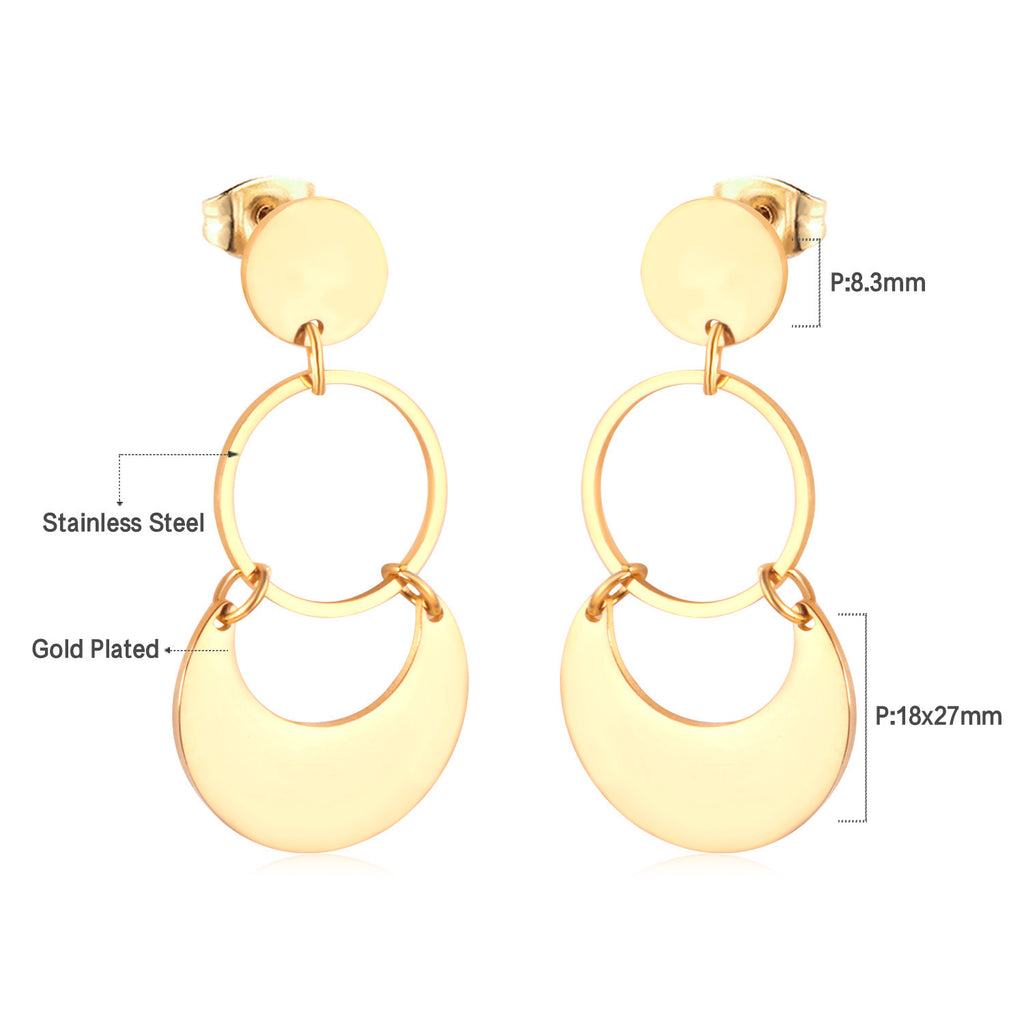 Damen Ohrringe mit elegantem, doppellagigem Rechteckdesign aus Edelstahl und goldplattierter Oberfläche Shop Nory