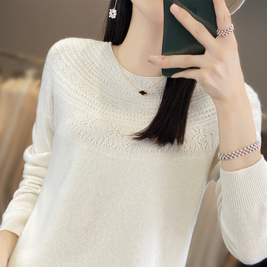 Damen Rundhals-Feinstrickpullover mit strukturierter Passe und Kaschmir-Optik Shop Nory