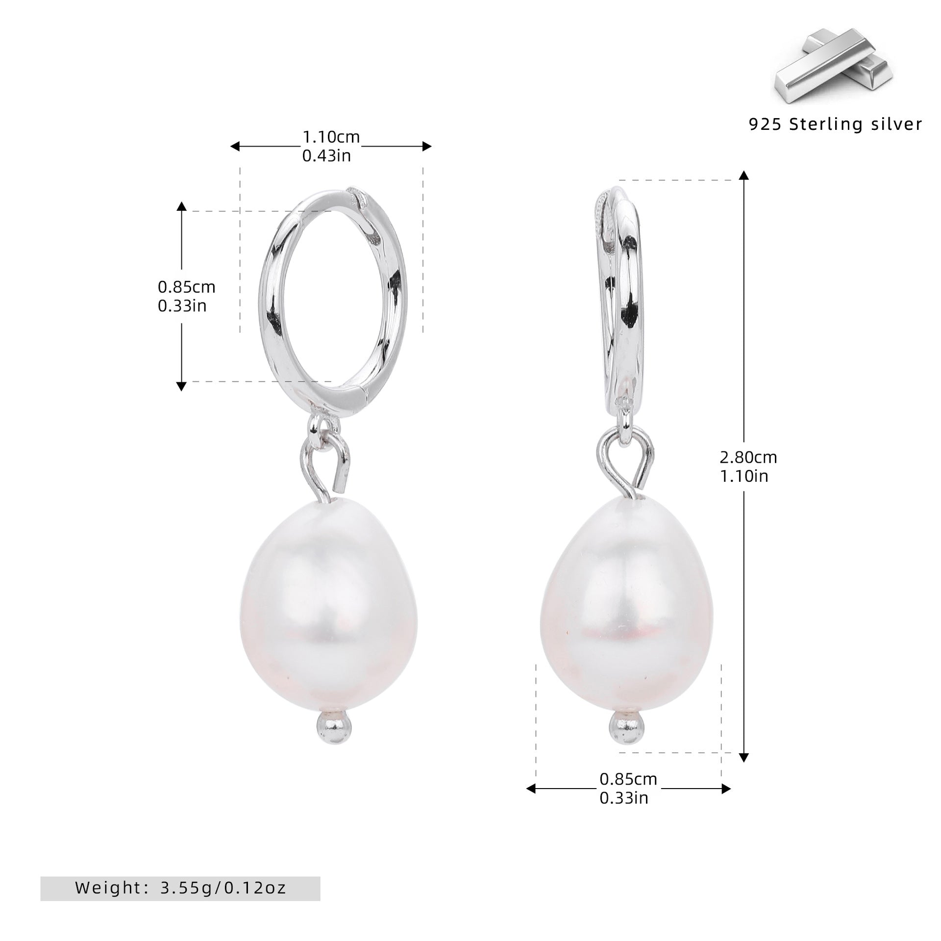 Damen Ohrhänger mit eleganten Perlen aus 925 Sterling Silber Shop Nory