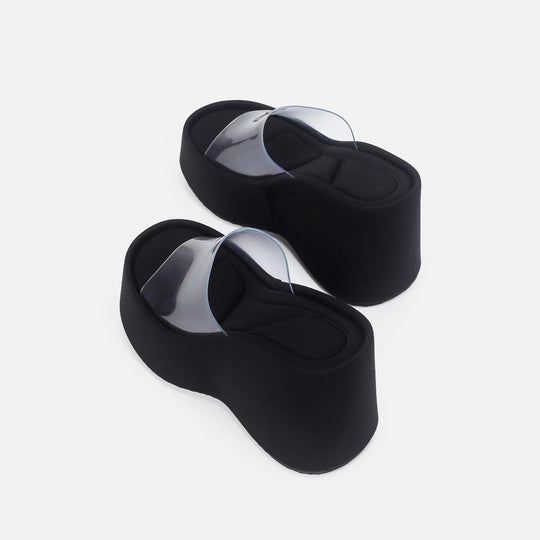 Translucent platform sandals with ankle strap