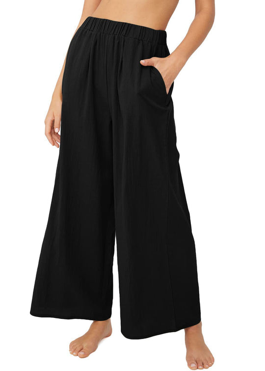 Damen Leichte Palazzo-Hose mit weitem Bein, elastischem Bund und Eingrifftaschen Shop Nory