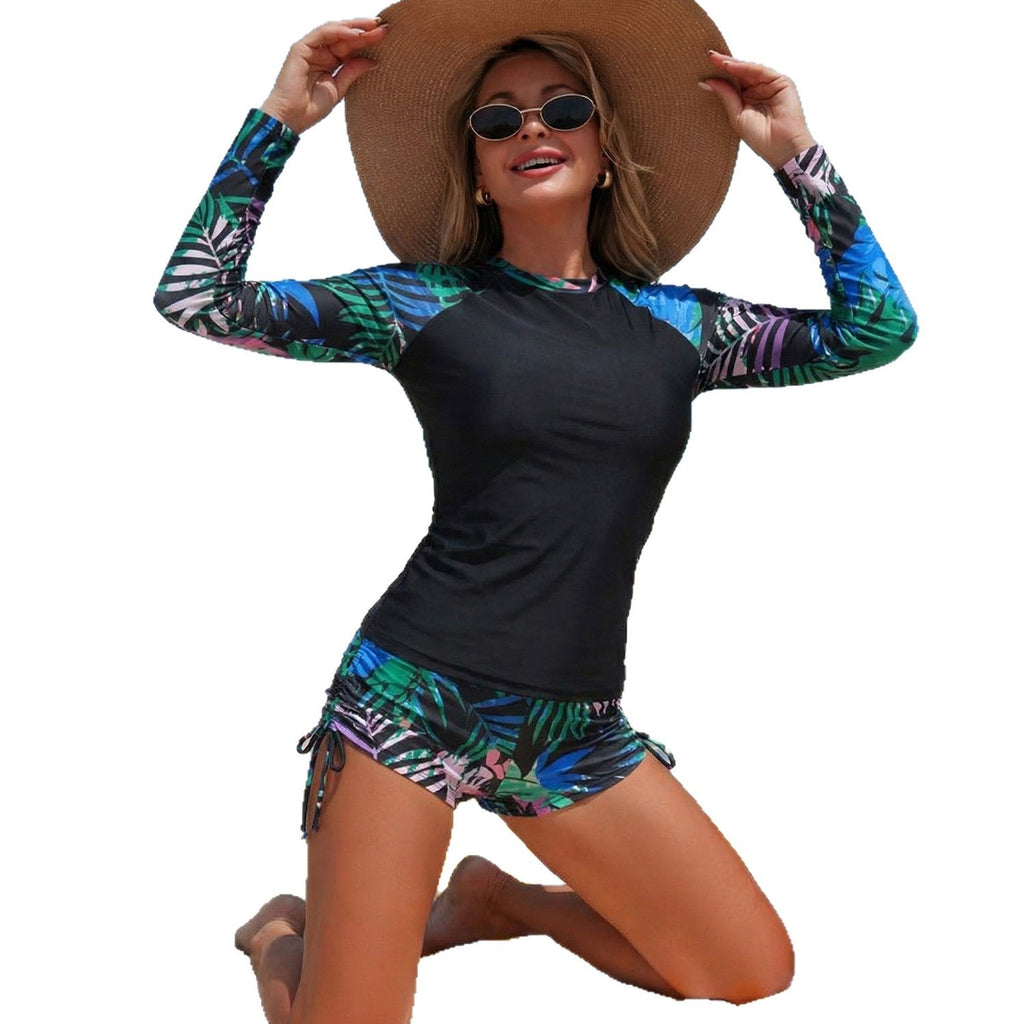 Damen Sportliches Rashguard-Set mit langärmligem Oberteil und schicker Short Shopnory