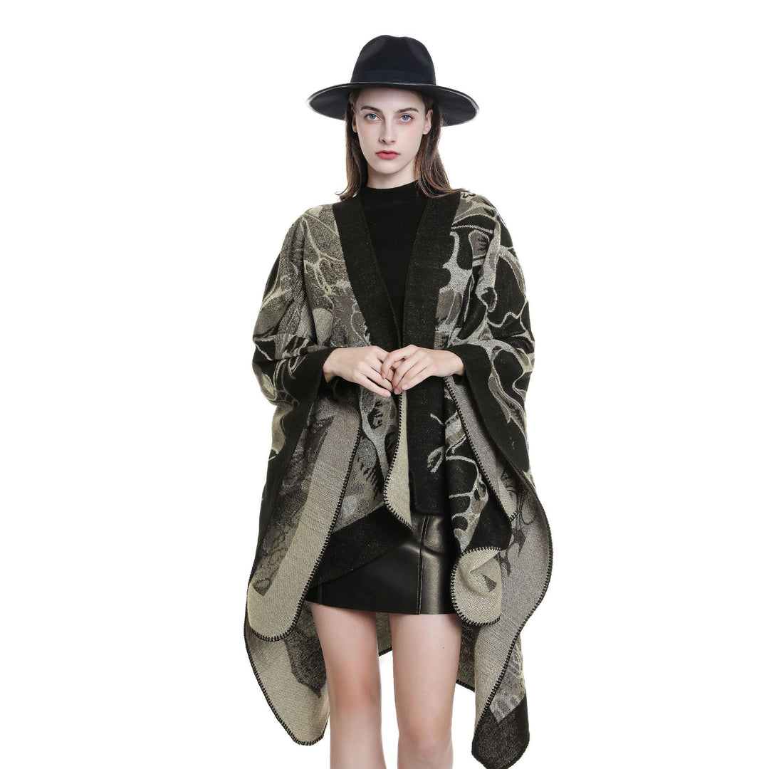Damen Wollmix‑Jacquard‑Umhang mit offener Kimono‑Silhouette Shop Nory
