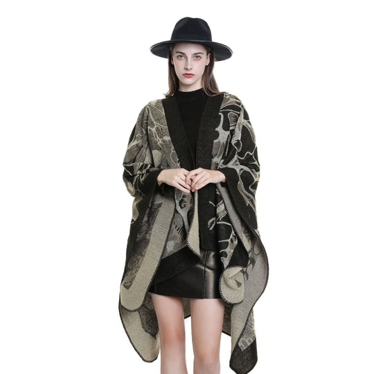 Damen Wollmix‑Jacquard‑Umhang mit offener Kimono‑Silhouette Shop Nory