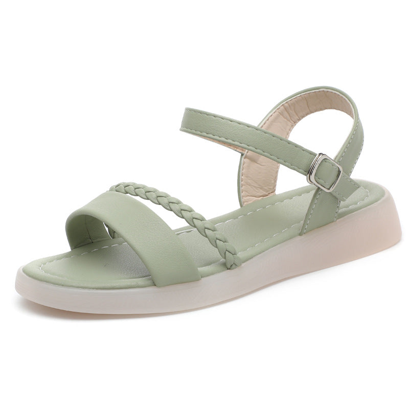 Damen Flache Sandalen mit geflochtenem Riemen und verstellbarem Fesselriemen