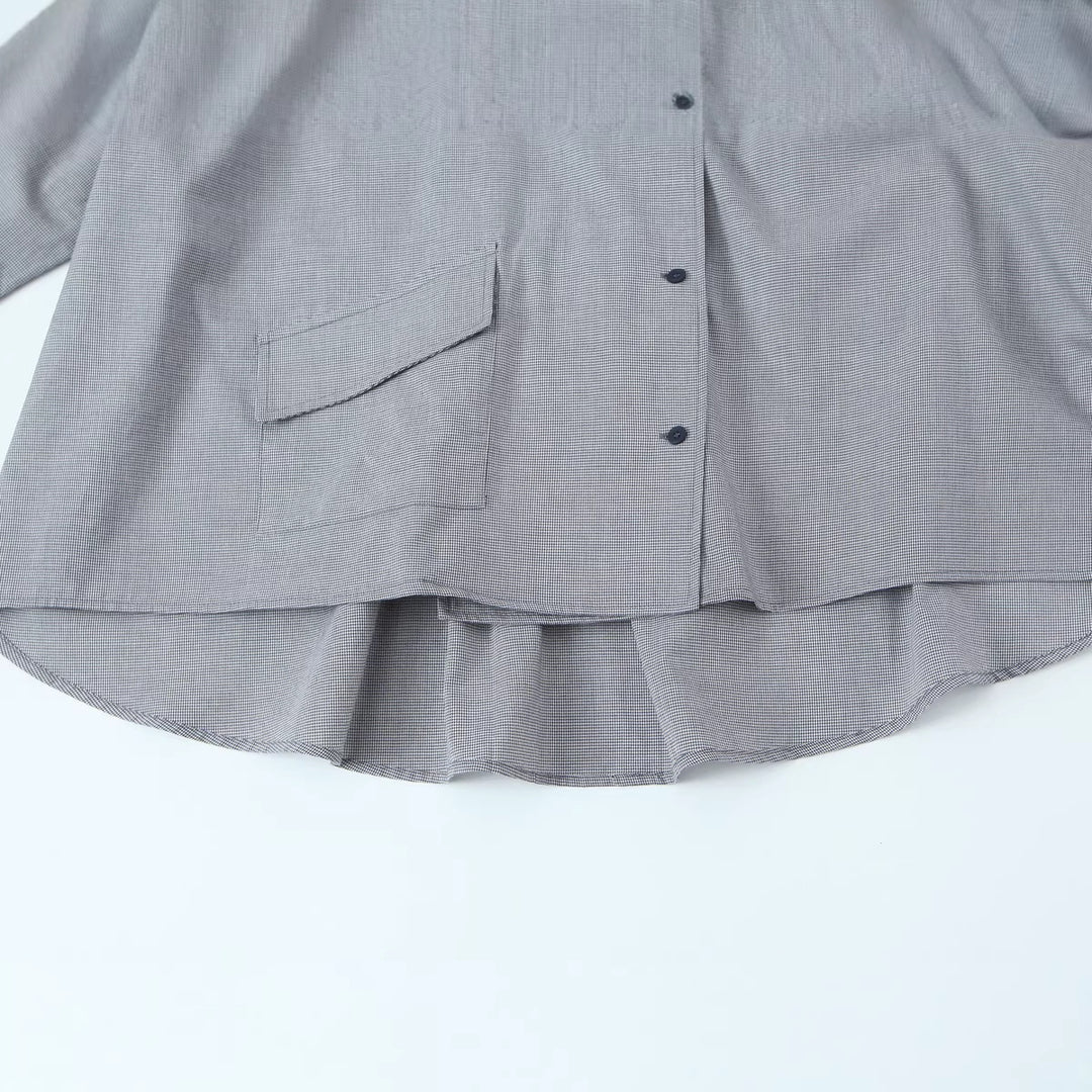 Damen Oversize-Bluse mit hohem Schalkragen und asymmetrischer Knopfleiste Shop Nory