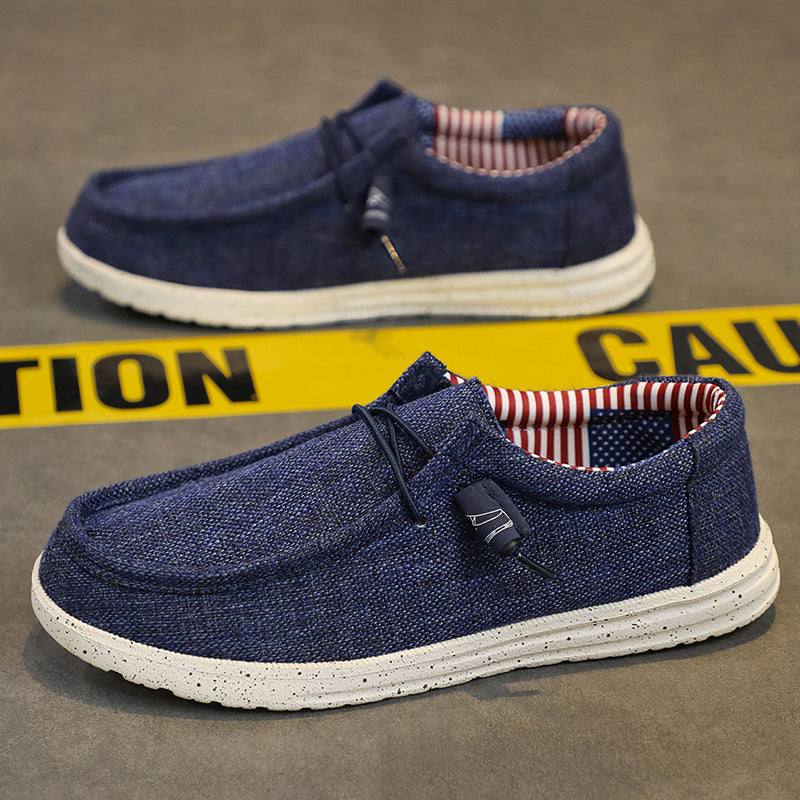 Herren lässiger Mokassin-Slipper aus Leinenstoff mit gepolsterter Komfortsohle und elastischem Schnürzug Shopy Nory
