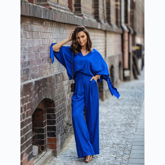 Damen Eleganter Jumpsuit mit weiten Ärmeln und schmalem Taillengürtel
