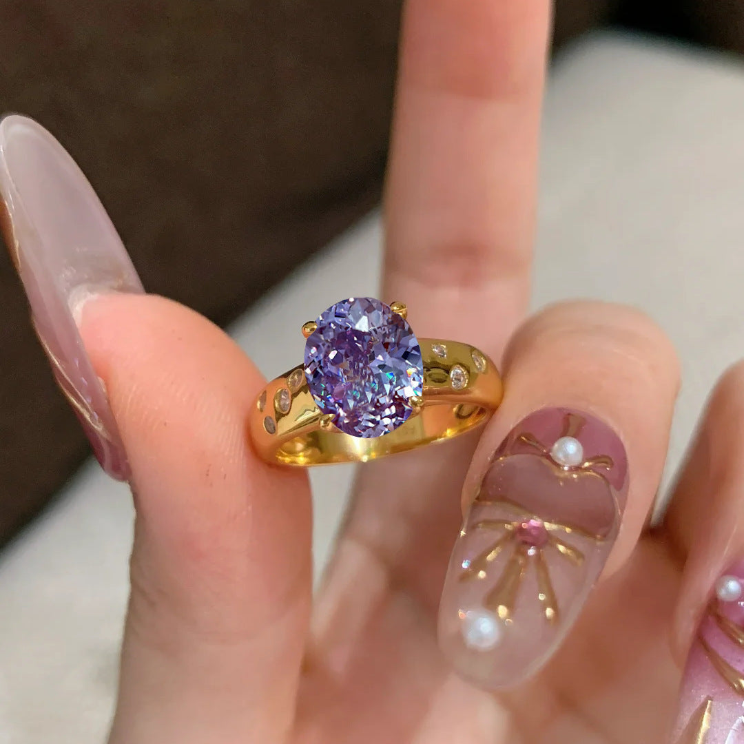 Damen eleganter und funkelnder Ring mit ovalem Edelstein Shop Nory
