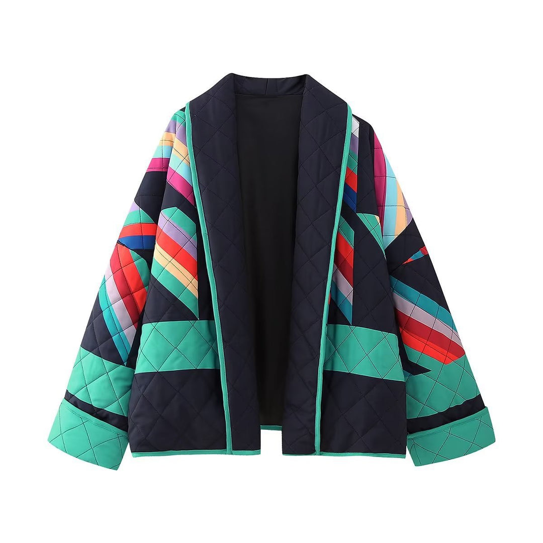 Damen Stepp-Kimonojacke mit geometrischem Colorblock-Print und offener Front Shop Nory