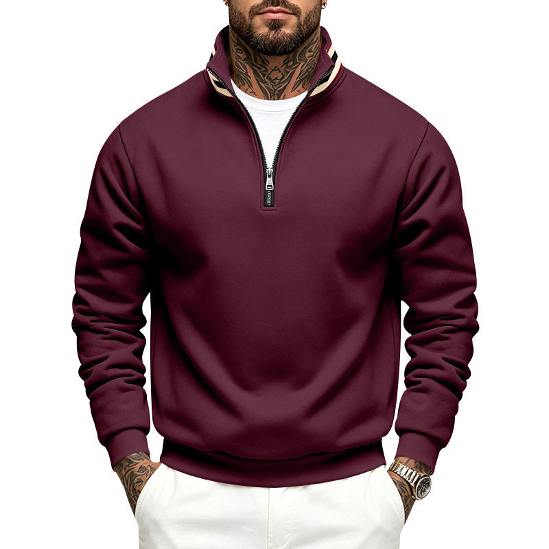 Herren Sweatshirt mit Halbreißverschluss und gestreiftem Stehkragen Shop Nory