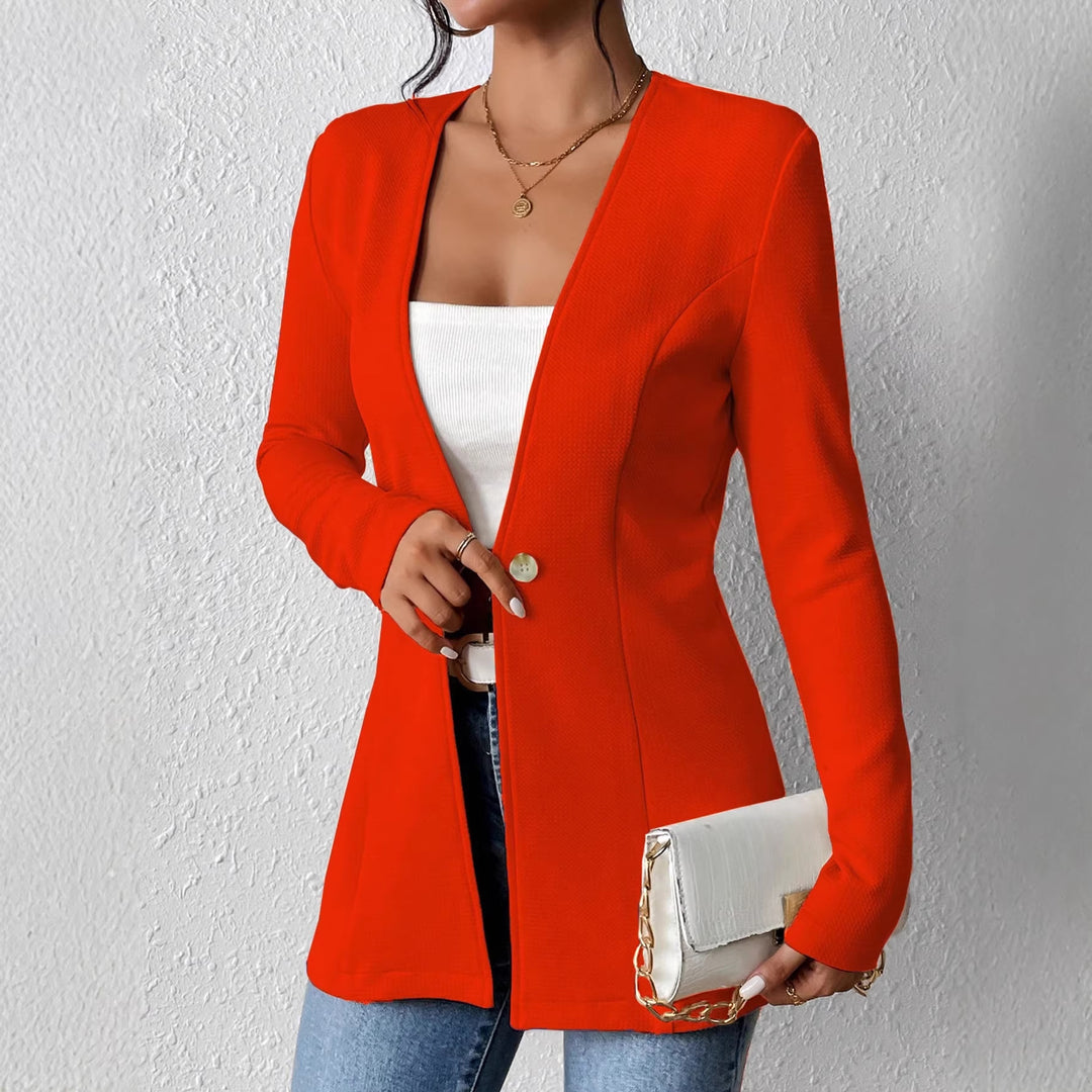 Damen Taillierter kragenloser Longblazer mit Ein-Knopf-Verschluss Shop Nory