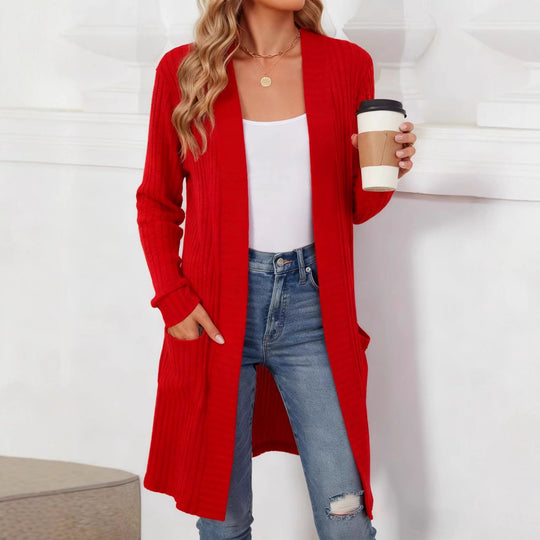 Damen Longcardigan aus geripptem Chenille mit aufgesetzten Taschen Shop Nory