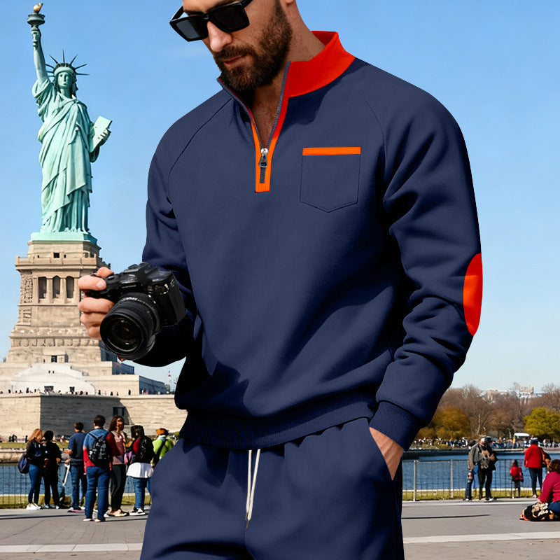Herren nan Fleece-Quarterzip Pullover mit Brusttasche und Ellbogenpatches Shop Nory
