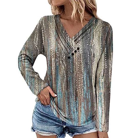 Damen Gerippter V-Ausschnitt Pullover mit Farbverlauf, Zierknöpfen und legerer Passform Shop Nory