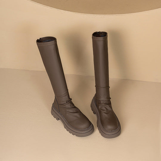 Damen hohe Gummistiefel mit rutschfester Profilsohle und elastischem Schaft