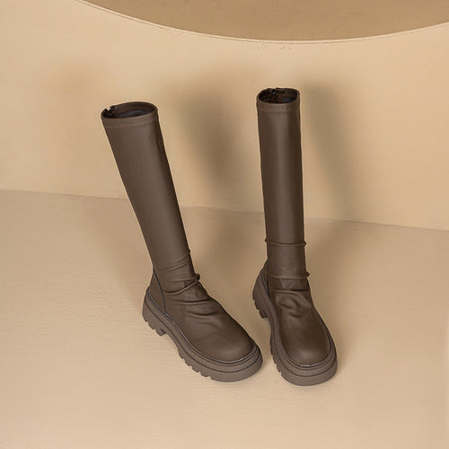 Damen hohe Gummistiefel mit rutschfester Profilsohle und elastischem Schaft