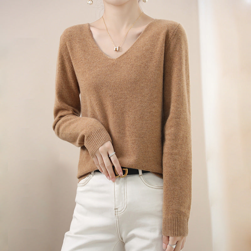 Damen V-Ausschnitt Pullover in Kaschmir-Optik mit legerem Schnitt und Rippbündchen Shop Nory