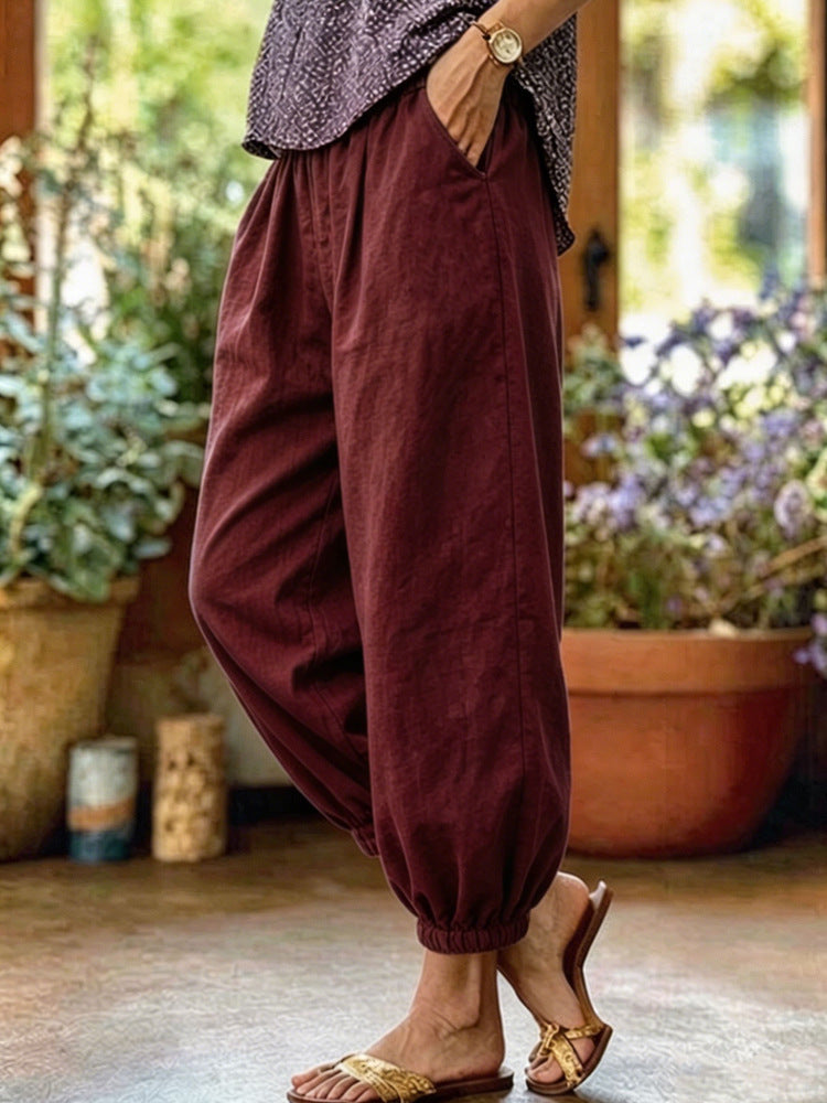 Damen Leichte Leinenhose mit weitem Bein und Kordelzug Shop Nory